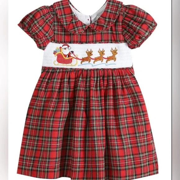 white christmas dresses Smocked Christmas Trees Short Sleeve Baby & Toddler Girl Dress – Carriage  Boutique